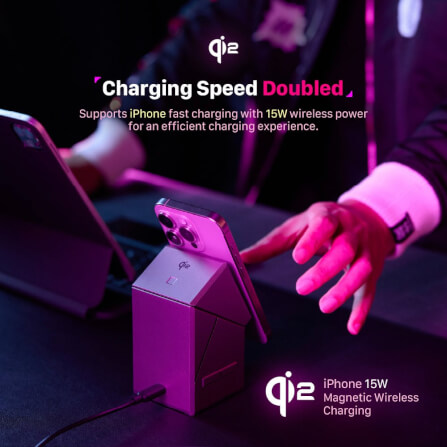 แท่นชาร์จไร้สาย ADAM elements Mag Qube Qi2 3-in-1 Intelligent Charging Station สีเทา_3
